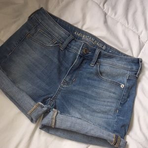 American eagle blue stretchy denim shorts
